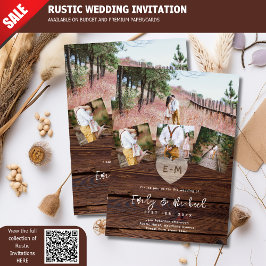 Rustic Wood gegraveerd Heart PHOTO COLLAGE WEDDING Kaart