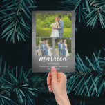 Rustic Wood Gehuwd en Merry Photo Collage Feestdagenkaart<br><div class="desc">Rustige houten vakantiekaart. Gehuwd en vrolijk fotocollage. De foto's van de sjabloon via Pixabay vergunning gegeven onder CC0 en moeten met uw eigen foto's worden vervangen</div>
