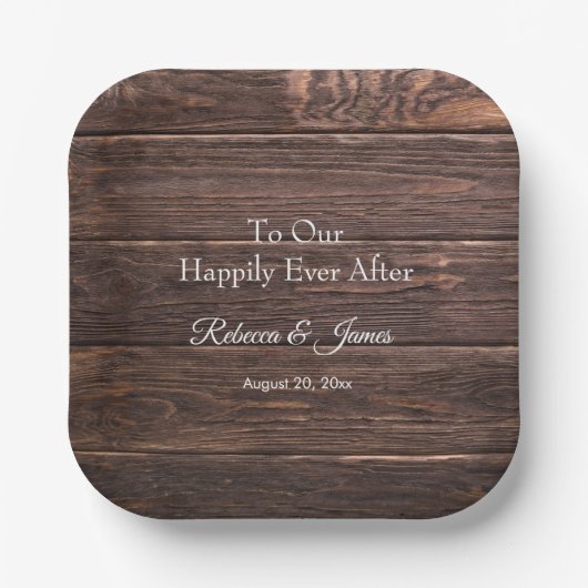 Rustic Wood gelukkig altijd na huwelijksfeest Papieren Bordje (Voorkant)