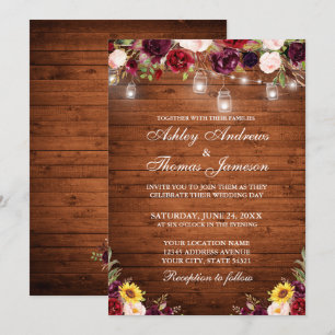 Rustic Wood gemengd Floral Jar Lights Wedding Kaart