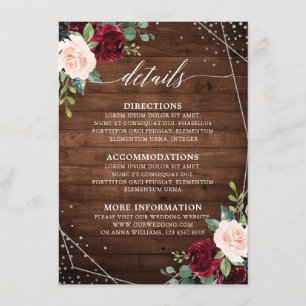 Rustic Wood Geometric Burgundy Floral — Gegevens Informatiekaartje
