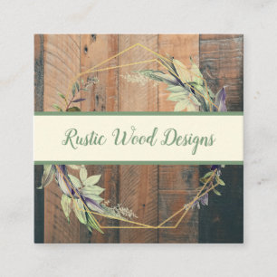 Rustic Wood Geometric Leaves Wreater Monogram Sage Vierkante Visitekaartje