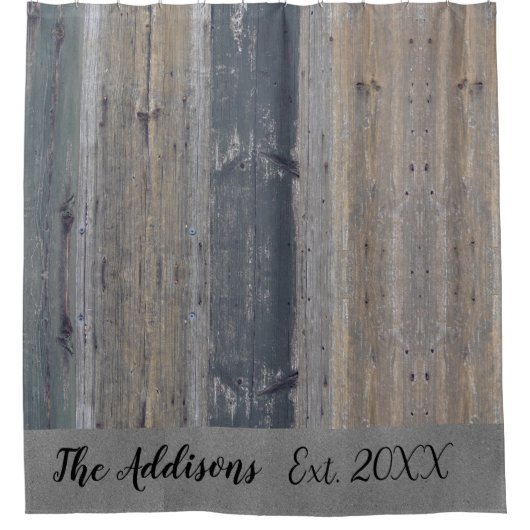 Rustic Wood Gepersonaliseerd Familienaam Douchegordijn (Voorkant)