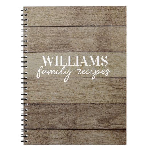 Rustic Wood Gepersonaliseerd Familierecept Boek Notitieboek (Voorkant)
