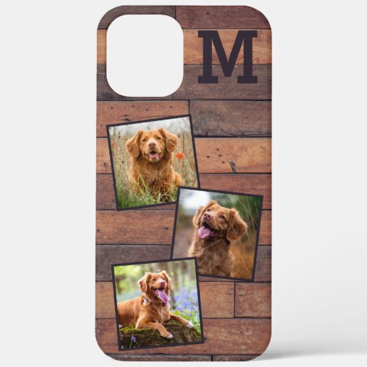 Rustic Wood Gepersonaliseerd Monogram 3 Foto Case-Mate iPhone Case (Achterkant)