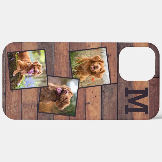 Rustic Wood Gepersonaliseerd Monogram 3 Foto Case-Mate iPhone Case (Achterkant / Rechts)