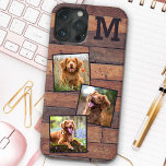 Rustic Wood Gepersonaliseerd Monogram 3 Foto Case-Mate iPhone Case<br><div class="desc">Nu kunt u uw beste vriend met u meenemen waar u ook heen gaat met deze aangepaste hondenfoto iPhone 13-telefooncel. Deze 3 fotocollage met design is trendy, rustisch, cool en schattig. Pas met uw favoriete foto's aan en personaliseer met monogrammed initiaal. Ideaal voor familiefoto's, gezelschapshonden, vrienden en kinderen. Een prachtig...</div>