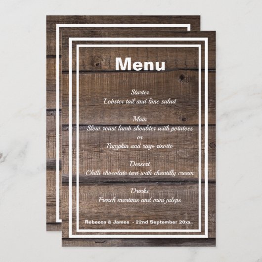 Rustic Wood Gepersonaliseerd Weddenschap Menu (Voorkant / Achterkant)