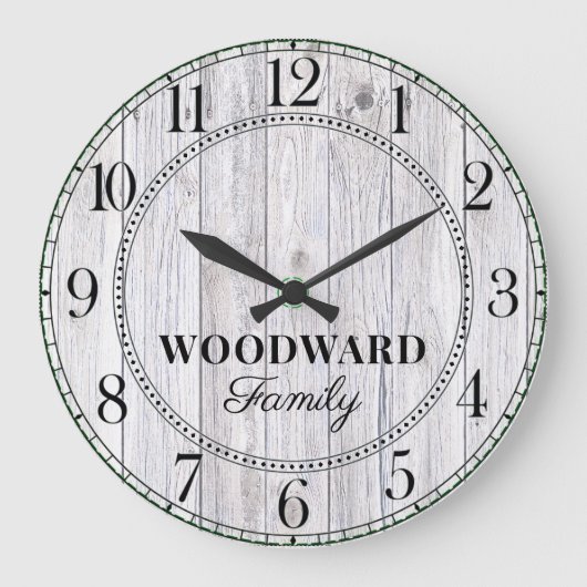 Rustic Wood Gepersonaliseerde familienaam Grote Klok (Voorkant)