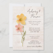 Rustic Wood geperst Wildflower Boho Fotobruiloft Kaart (Voorkant)