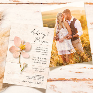 Rustic Wood geperst Wildflower Boho Fotobruiloft Kaart