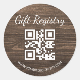 rustic wood gift registry qr code baby shower ronde sticker