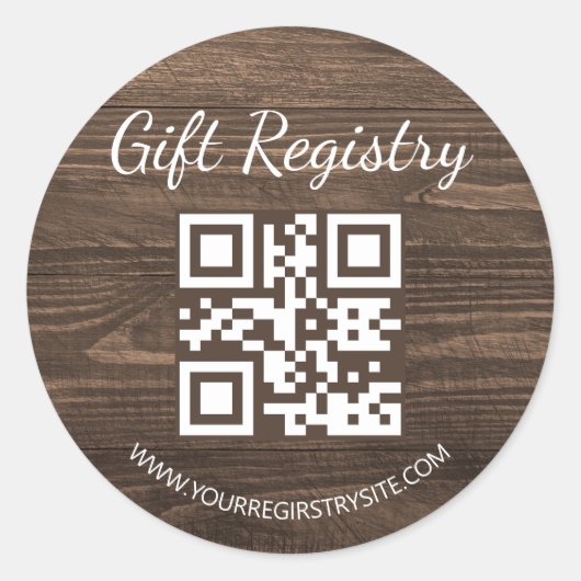 rustic wood gift registry qr code baby shower ronde sticker (Voorkant)