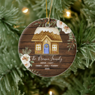 Rustic Wood Gingerbrood Familie Kersthuis Keramisch Ornament