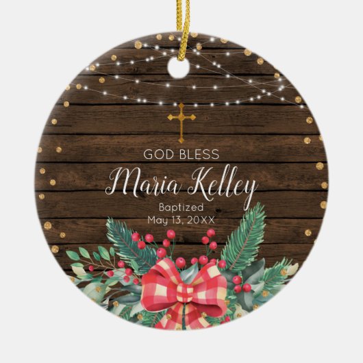 Rustic Wood Girl Baptism Keramisch Ornament (Voorkant)