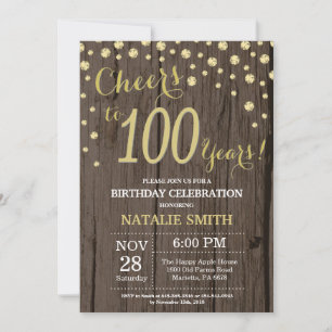 Rustic Wood Gold 100th Birthday Diamond Kaart