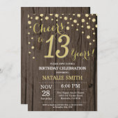 Rustic Wood Gold 13th Birthday Diamond Kaart (Voorkant / Achterkant)