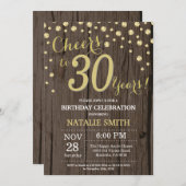 Rustic Wood Gold 30th Birthday Diamond Kaart (Voorkant / Achterkant)