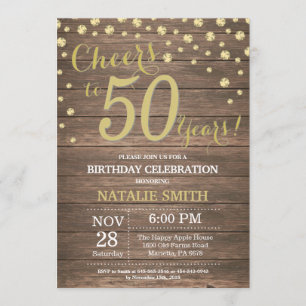 Rustic Wood Gold 50th Birthday Diamond Kaart