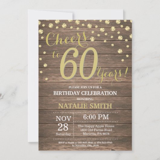 Rustic Wood Gold 60th Birthday Diamond Kaart (Voorkant)