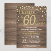 Rustic Wood Gold 60th Birthday Diamond Kaart (Voorkant / Achterkant)