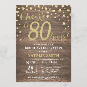 Rustic Wood Gold 80th Birthday Diamond Kaart