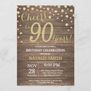Rustic Wood Gold 90th Birthday Diamond Kaart