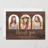 Rustic Wood Gold Arch 3 Foto Afstuderen Bedankkaart (Voorkant)