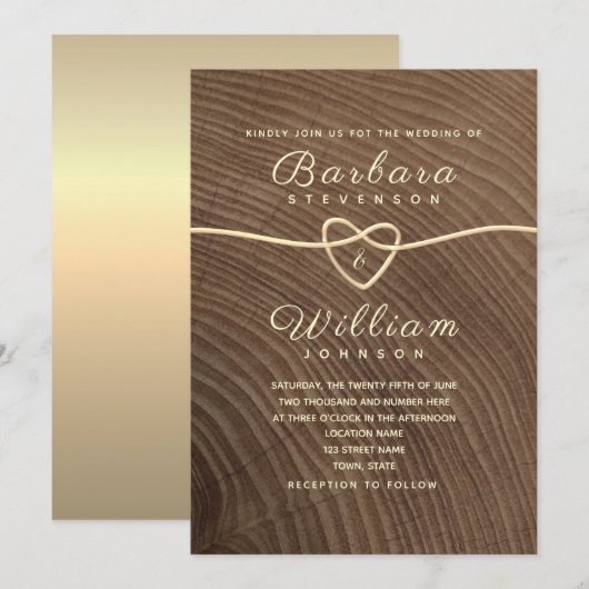Rustic Wood Gold Calligraphy Wedding Invitation Kaart (Voorkant / Achterkant)