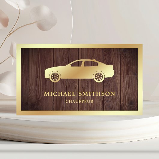Rustic Wood Gold Car Professional Chauffeur Visitekaartje