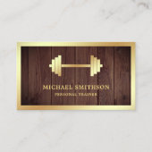 Rustic Wood Gold Dumbbell Fitness Personal Trainer Visitekaartje (Voorkant)