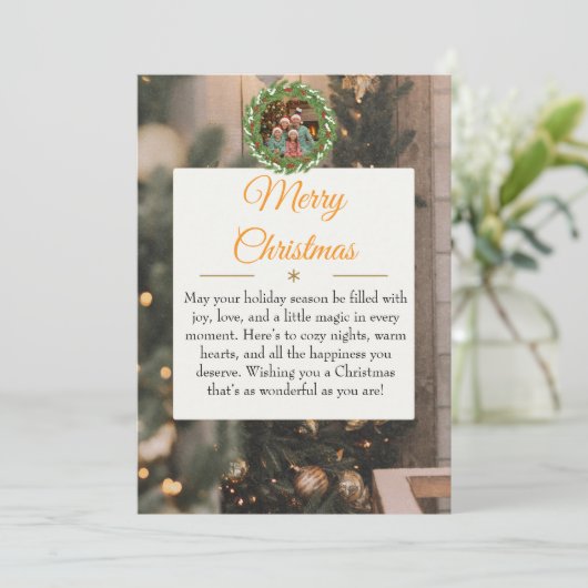 Rustic Wood & Gold Family Christmas Card 2026  Save The Date (Staand voorkant)