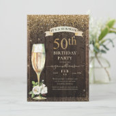 Rustic Wood Gold Floral Surprise 50th Birthday Kaart (Staand voorkant)