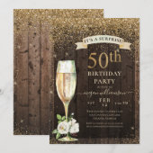 Rustic Wood Gold Floral Surprise 50th Birthday Kaart (Voorkant / Achterkant)
