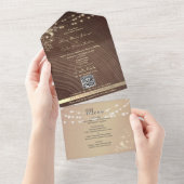 Rustic Wood Gold Floral Wedding All In One Uitnodiging (Afscheurbaar)