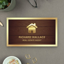 Rustic Wood Gold Foil Home Logo Vastgoedmakelaar Visitekaartje