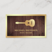 Rustic Wood Gold Gitaar Muziek Leraar Gitarist Visitekaartje (Voorkant)
