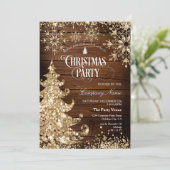 Rustic Wood Gold Glitter Corporate Christmas Party Kaart (Staand voorkant)