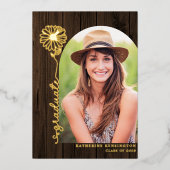 Rustic Wood Gold Handwrited Photo Afstuderen Folie Uitnodiging (Voorkant)