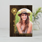 Rustic Wood Gold Handwrited Photo Afstuderen Folie Uitnodiging (Staand Voorkant)
