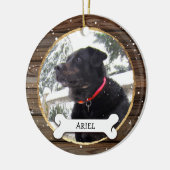 Rustic Wood Gold Kersthond Fotoornamenten Keramisch Ornament (Links)