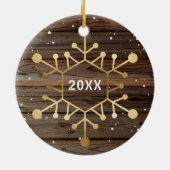 Rustic Wood Gold Kersthond Fotoornamenten Keramisch Ornament (Achterkant)