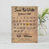Rustic Wood Gold Love Heart Calendar Save the Date (Staand voorkant)