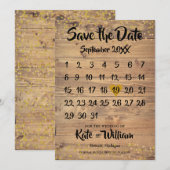Rustic Wood Gold Love Heart Calendar Save the Date (Voorkant / Achterkant)