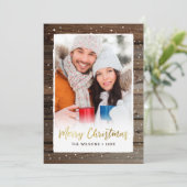 Rustic Wood Gold Merry-kerstfotokaarten Feestdagenkaart (Staand voorkant)