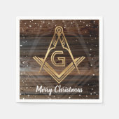 Rustic Wood Gold Merry Kerstmis Masonic Napkins Servetten (Voorkant)