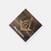 Rustic Wood Gold Merry Kerstmis Masonic Napkins Servetten (Hoek)