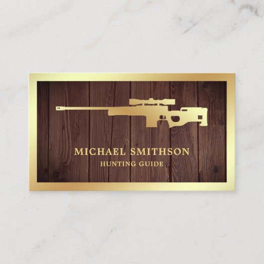Rustic Wood Gold Sniper Rifle Pistool Shop Gunsmit Visitekaartje (Voorkant)