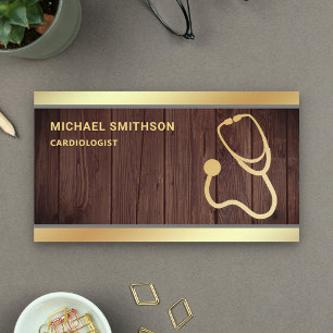 Rustic Wood Gold Stethoscope Medical Professional Visitekaartje