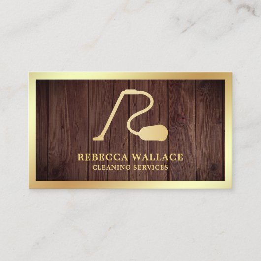 Rustic Wood Gold Stofzuiger Reinigingsdiensten Visitekaartje (Voorkant)